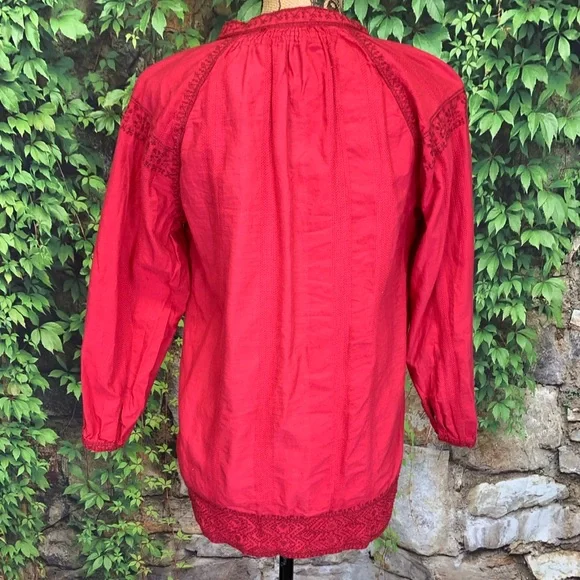 MADEWELL Embellished Tomato Red Cotton Boho Tunic, XS - Picture 7 of 10